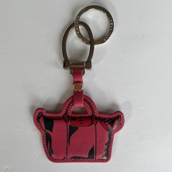 Longchamp Le Pliage Cuir Cherry Keyring Bag Charm NWOT - Picture 2 of 7